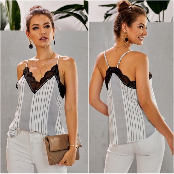 A TOUCH OF LACE CAMI-STRIPE WHITE/BLACK - Picture 3 of 3